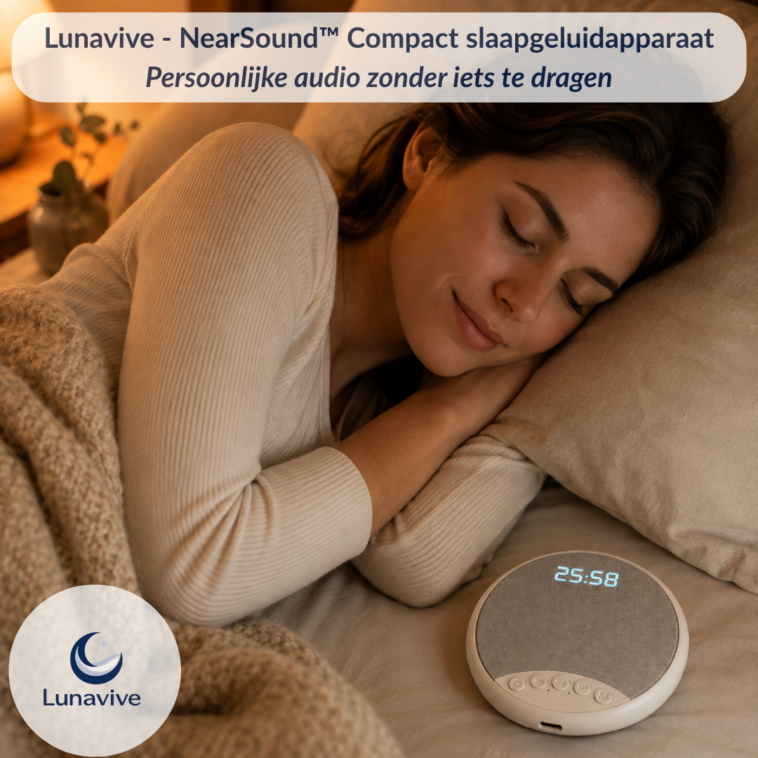 Lunavive - NearSound™ compact slaapgeluidapparaat | Persoonlijke audio zonder iets te dragen