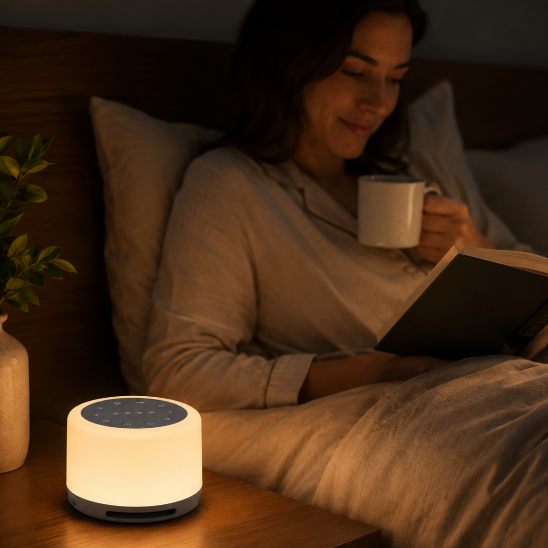 Lunavive - CalmGlow™ white-noise toestel met nachtlamp | Rustgevend geluid en zacht licht